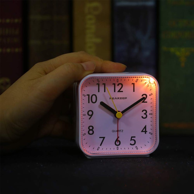 Peakeep Small Battery Operated Analog Travel Alarm Clock Silent No