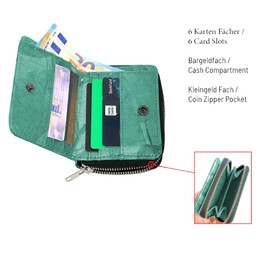 NELUHA Teak Leaf Wallet, Vegan Sustainable Leather Alternative - Wallet with Many Compartments Hinged with Zip, turquoise, Casual