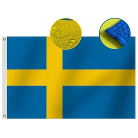Heavy Duty Sweden Flag 3x5 Ft, Longest Lasting Oxford Nylon 210D | Embroidered Five Stars | Four Rows Stitching Fly Ends|Swedish National Flags Decoration Gift Yard House Banner