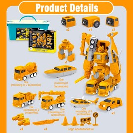 Mineup Magnetic Toy for Children, Construction Vehicles Car Toy Set, Robot Toy, Magnetic Transform Engineering Toys, DIY Assembled Toy for 3+ Boys Girls