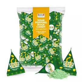 PartyWorks St. Patrick's Day Sour Popping Rock Candy, Green Apple Flavor, 40-Count Bag
