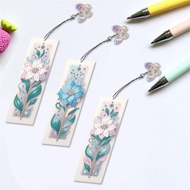 3pcs Flower Diamond Art Bookmarks,Flowes Diamond Painting Bookmark Kits for Adult,DIY Gem Art Small Crafts with Rhinestone Tassel,Paint by Diamonds for Graduation Birthday Reader Gifts (flower-023)