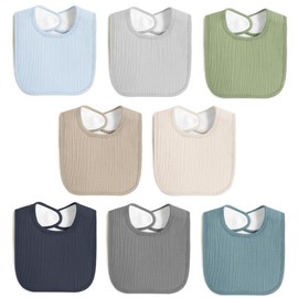 MairMore 8 Pack Baby Muslin Bibs 100% Cotton Bibs for Boys Girls,Soft and Absorbent Bib Set for Feeding and Drooling