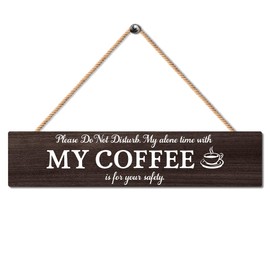 Gkodw Please Do Not Disturb My Alone Time With My Coffee Wooden Hanging Plaque, Funny Wood Sign for Office Home Front Door Decor, Do Not Disturb Door Hanger for Coworker Friend