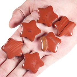 Nupuyai 5pcs Red Jasper Carved Crystal Star Statue Pocket Worry Stone Set, Energy Healing Stone Figurine for Home Office Decor