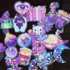 100Pcs Cute Transparent Mushroom Aesthetic Stickers Holographic Agaric Stickers for Teens Adults Waterproof Vinyl PET Sticker for Scrapbook Party Favors (Flash-100)