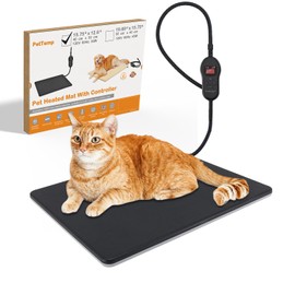 Outdoor Pet Heating Pad with 5 Adjustable Temperature & Timer, Waterproof Heated Mat for Cats and Dogs, Safe Electric Heating Pad for Feral, Indoor & Outdoor Pets, Anti-Chew Cord (M:16'' x 13'')