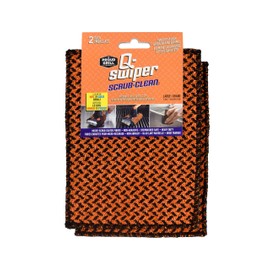 Q-Swiper Scrub-Clean Reusable Grill Cleaning Cloth - 2 Pack | Large Non-Scratch Cloth with Micro-Coated Fibers | Heavy-Duty for BBQ | Cleaner for Pots, Cast Iron Skillets, Grill Basket & Accessories