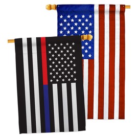 US Thin Red and Blue Line House Flag - Pack Armed Forces Service All Branches Support Honor United State American Military Veteran USA Applique - Banner Small Garden Yard Gift Double-Sided 28 X 40