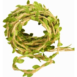 Naidiler 32 Ft Burlap Leaf Ribbon Twine for Crafts for Safari, Jungle, Fairy Party, Woodland Baby Shower, Enchanted Forest Decorations Vines Decor