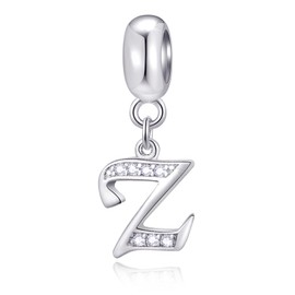 GLOWDAS 26 Letter Charms Initials A-Z Alphabet Pendant Beads, Fit European DIY Bracelet, 925 Sterling Silver Pendant Letter with CZ Charm, Gifts for Mother&#39;s Day/Family/Friends, Sterling Silver Cubic