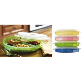 MICROWAVE DIVIDED PLATES WITH VENTED LIDS - (SET OF 4 IN ASSORTED COLORS)
