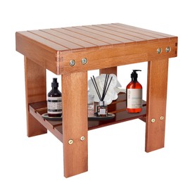 Bamboo Shower Bench Spa Stool 14 Inch Waterproof Shower Benches for Inside Shower with Storage Shelf, Small Wooden Seat Stool for Kids, Bathroom, Bedroom Kitchen Mudroom Foyer Entryway Shoe Bench