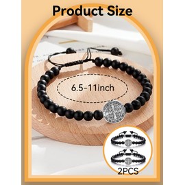 Daxtril 2 PCS Catholic Bracelet San Benito Bracelet Saint Benedict, Medal Adjustable String Bracelets Religious Gifts for Men Women Gifts Mother Day Gift (Silver Color)
