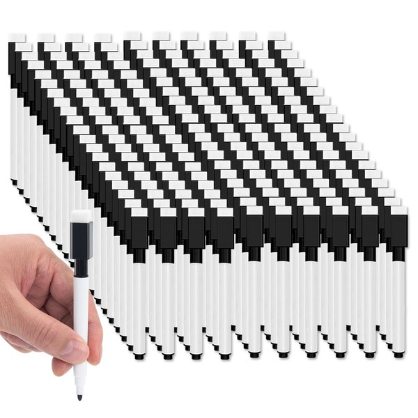 JEFURE 200 Pcs Black Magnetic Dry Erase Markers with Eraser