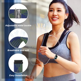 Niboow 19mm Strap for ID205L ID205S ID205G ID215G ID216 SW020 SW021 SW023 YM020 YM02, Women Men Children Elastic Breathable Braided Watch Bands for Blackview R3/R3 Pro/Uwatch3/Uwatch GT - Blue/Green