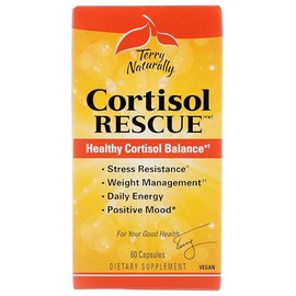 Terry Naturally Cortisol Rescue - Stress Response Support with Vitamin C & Bioactive B Vitamins - Adrenal Health & Energy Support Supplement - 60 Capsules (60 Servings)
