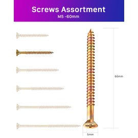 ANVINKU Wood Screws 50 Pcs, M5 x 60mm Screws for Wood, Color Zinc Wood Screws Assortment, Countersunk 60mm Wood Screws, M5 Self Tapping Wood Screws, Assorted Screws for Furniture Repairs