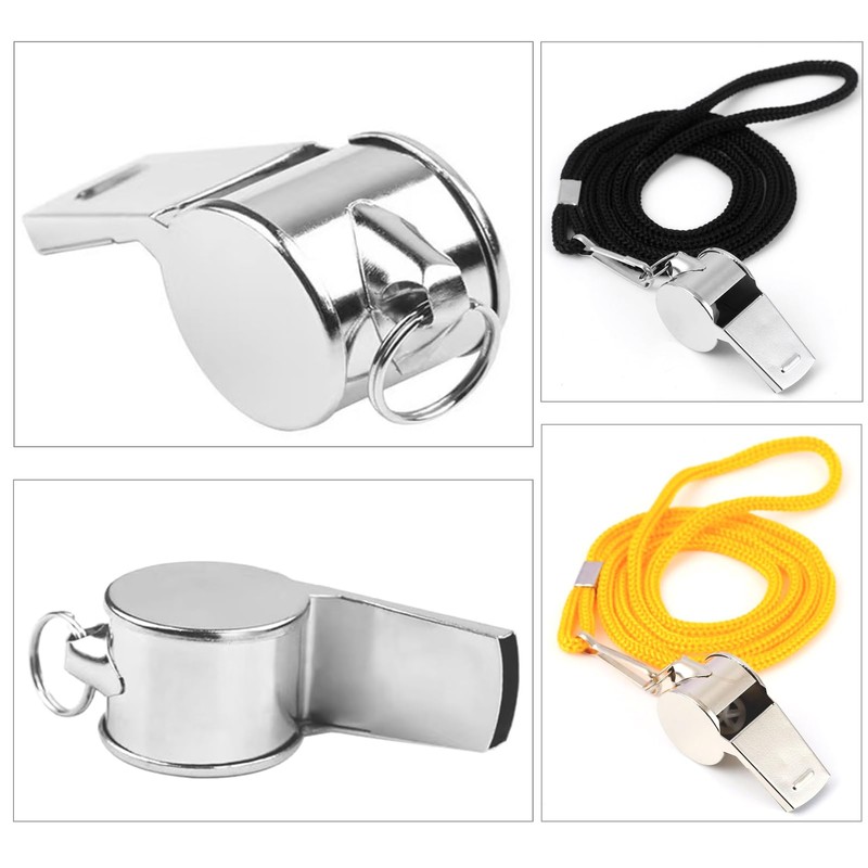MMONY 2 Pack Stainless Steel Sports Whistles (Stainless Steel(Yellow Cord))