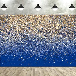 Blue and Gold Glitter Backdrop for Birthday Party, Sparkle Photo Background for Graduation, Wedding, Baby Shower, New Year, Shimmer Blue Gold Photography Backdrop for Photo Booth and Party Decoration