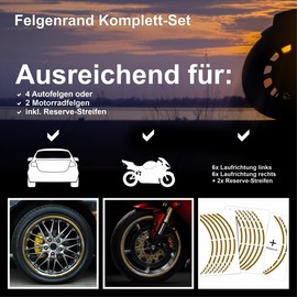 BIKE-label 700512 Wheel Rim Sticker Metallic Gold 9 mm GP Style 17 Inch Car Motorcycle