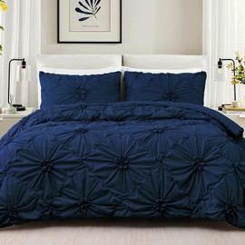 Uspring Quilts Queen Size Elegant Flower Bedding Set with 2 Pillow Shams, Lightweight Soft Full Quilted Bedspreads Cozy Stylish Floral Bedding Comforter Sets for All Season (Navy Blue, 90'' x 96'')