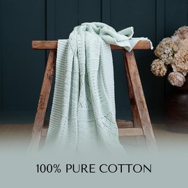 The Wool Company | Luxury Patterned Knitted Baby Blanket for Newborn | Super Soft Pure Cotton | Baby Comforter | Heirloom Baby Boy Girl Gifts | Ideal for Cot, Pram, Moses Basket, 100x75cm, Mint Green