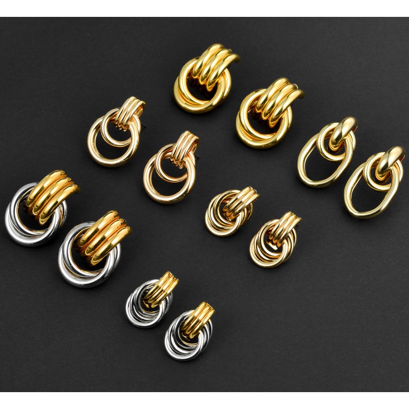 Fxiqini Gold Knot Earrings Geometric Drop Dangle Earrings Chunky Statement