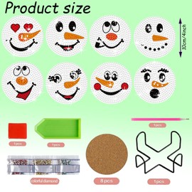 Diamond Painting Coasters Christmas, 8 Pieces DIY Set Diamond Painting Adults Children, Diamond Cup Coasters with Holder, Crafts Adult Women, Christmas Gift