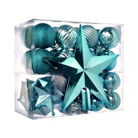 WeRChristmas Shatterproof Baubles Decoration Pack with Tree Topper and Garland - 42-Piece, Turquoise Blue
