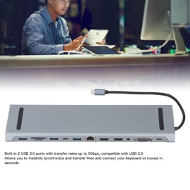 USB C Hub 12 in 1, Type C Docking Station with 3 USB, 2 USB C, 2 High Definition Multimedia Interface, Ethernet, VGA and 3.5mm Sound Ports, Storage Card and Memory Card Reader