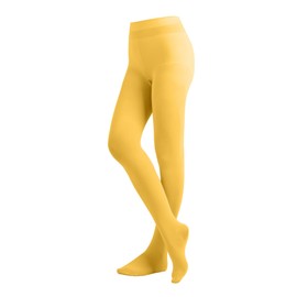 EMEM Apparel Women's Ladies Solid Colored Opaque Dance Ballet Costume Microfiber Footed Tights Stockings Fashion Gold Yellow D