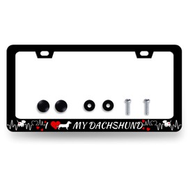 I Love My Dachshund License Plate Frame Animal Dog License Plate Holder Stainless Steel Funny Colorful Car Accessories Decoration 6.3" X 12.3" with 2 Holes Screws