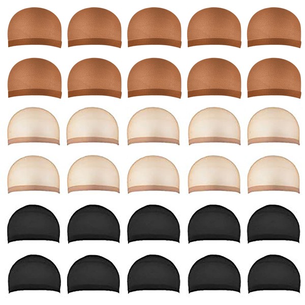 Smilco 30 Pieces Wig Caps, Wig Caps for Women Lace Front Wig Stocking Caps for Wigs Nude Wig Cap (Three colors)…