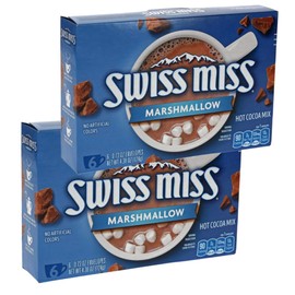 HOT COCOA MIX (SWISS MISS MARSHMALLOW) | Swiss Miss Hot Cocoa Mix with Marshmallow 12 Envelops & 12 Peppermint Candy Cane Spoons Plus Free HAPPY HOLIDAY CARD Card Tag.