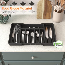 XIANTIAN Cutlery Drawer Organiser, Expandable Drawer Organiser ，Tray with 6-8 Compartment Holders, 33-57 x 38 x 5 cm (black)
