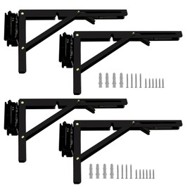 CHZHWFDC E Track Shelf Bracket - Durable Hinged Collapsible Table Brackets - Black Powder Coating E-Track Accessories for etrack Workbench Shelves (2 Pair of 4 Pieces)