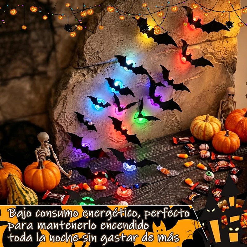 45pc Murciélagos decoración de halloween,murcielago de decoracion,murcielagode halloween,4 Tamaño,3D,Luminoso,PVC Impermeable,Murciélagos