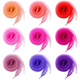Fengek 9 Pcs Chiffon Scarf, 27.6 Inch Square Solid Color Bandana Handkerchief Ribbon Scarves for Women Girls, Multicolor 3