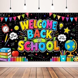 Welcome Back to School Backdrop 72x43 Inch Polyester Fabric, Colorful Chalkboard Classroom Banner, First Day of School Photo Background for Wall Party Decorations