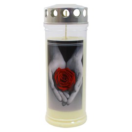 Grabkerze - Gedenkkerze Motiv "Rose/Hand"