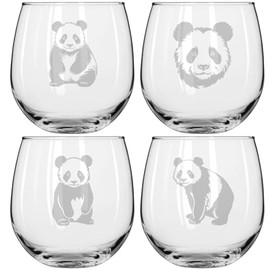 MIP Set of 4 Wine Glass for Red or White Wine Gift Panda Collection (16 oz Stemless)