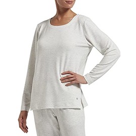 Hue Women's Solid French Terry Lounge, Whitesand Heather-Long Sleeve Tee, Small