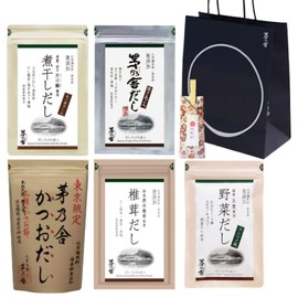 Gifts, Kayanosha Dashi, Gift Set, Trial 5 Types (0.3 oz (8 g) x 5 Bags, Supervised by Wakyo-an, Bamboo Spoon Included, Gift Bag Included