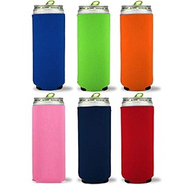 KROPSIS Blank Poly Foam 12 oz Collapsible Neoprene Ultra Slim Can Cooler Sleeves (Multi, 6)