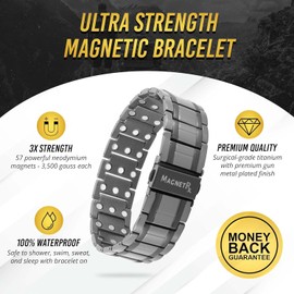 MagnetRX 3x Strength Magnetic Bracelets for Men – Effective Magnetic Mens Titanium Bracelet – Premium Fold–over Clasp & Adjustable Length with Sizing Tool & Gift Box (Gunmetal)