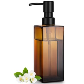 GMISUN Amber Glass Soap Dispenser, Hand Soap Dispenser with Stainless Steel Pump for Bathroom, 12 fl oz/350ml Refillable Dish Dispensers for Kitchen, Modern Liquid Lotion Bottles for Countertop