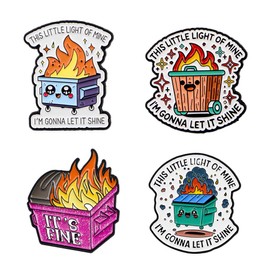 4Pcs Funny Dumpster Fire Enamel Pins Set Hilarious Alloy Lapel Pins for Jackets Positive Badge Brooch for Clothes Hats Backpacks