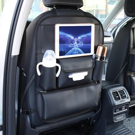 Viaviat Car Seat Organizers Waterproof Backseat Protector with Storage Pocket Large Leather Kick Mats for Kids Pets Automobile SUV Truck (Black, Large Pocket)