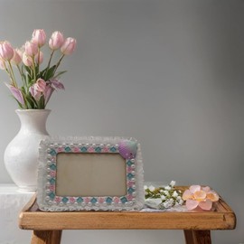 Fenzonmic DIY Mosaic Photo Frame - Kids Craft Kit with Cream Glue & Ocean Resin Stickers – Safe DIY Art Project for 4x6 Pictures (Parent-Child Activity)